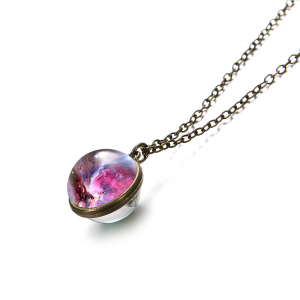 Halsband med åtta planeter, dubbelsidig glaskula, universum, galax, solsystem, stjärnor, för kvinnor
