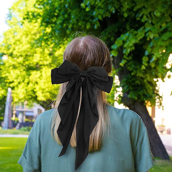 Stora Hårrosetter för Kvinnor, Håraccessoarer för Flickor, Rosett Hårspännen Enfärgad Rosett Hårnål Fransk Barrette med Lång Silkeslen Satinsvans (3 st, Off-w