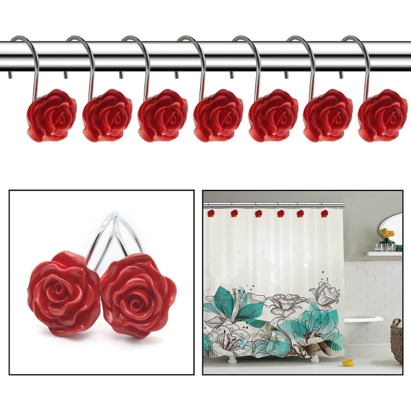 12 st Heminredning Dekorativa Rostfria Duschdraperihakar Rosdesign Duschdraperiringar Haken (röd) Röd Red