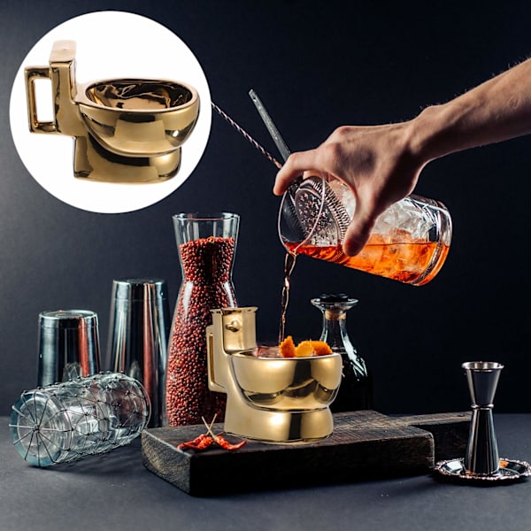 Rolig Kaffekopp Toalettkopp med Dold Bajs Inuti, Roliga Kaffekopp Skämtgåvor för Män Kvinnor - Guld/400 ml