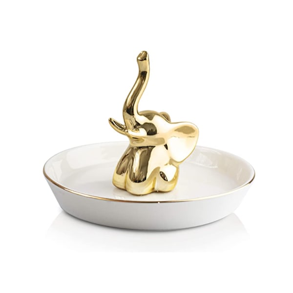 Smykkeorganisator Smykkedisplay Stativ Elefant Skulptur Ringeholder Keramikplade til Halskæder, Armbånd og Øreringe Guld Elefant