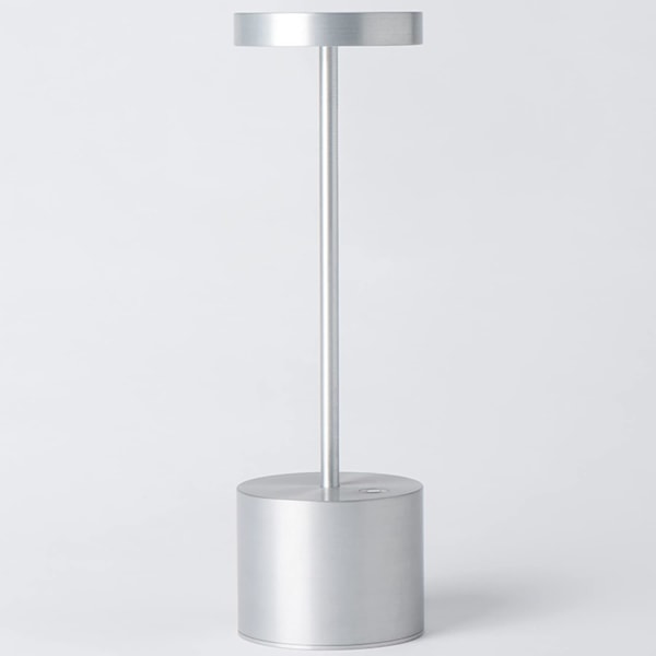 Ulkopöytälamppu, LED-pöytälamppu, johdoton ladattava pöytälamppu, 3 väriä portaaton himmennyskäyttö ravintolaan (hopea)