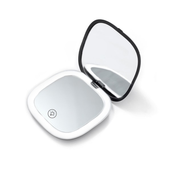 /Ryi/ Kompakt Spejl med 3X Forstørrelse Bærbart Lommespejl Dobbeltsidet LED-Lampe Makeup Spejl USB-C Genopladeligt Rejsespejl (Sort)