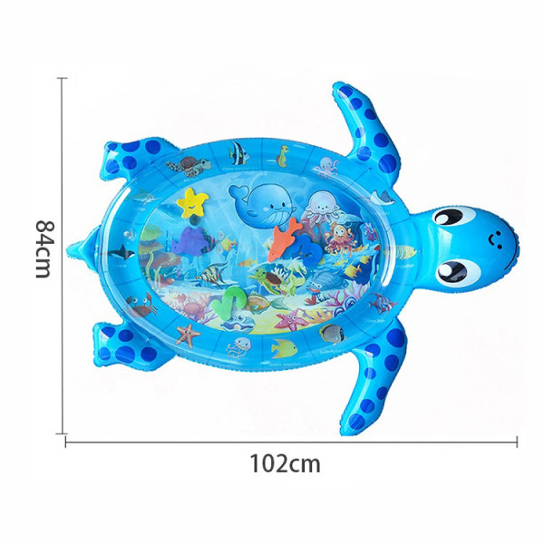 ILoveMano Turtle Shape uppblåsbar vattenmatta för baby och blå fiskaktivitetsmatta