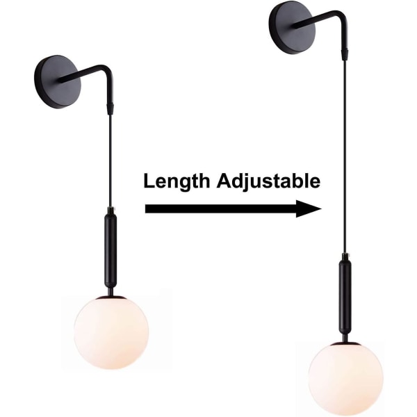 Modern E27 Hanging Glass Shade Wall Sconce, Nordic Minimalist Bedside Wall Lamp For Bedroom Living Room Aisle (black White)