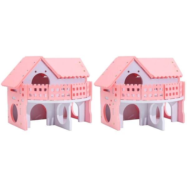 3 st Rosa Trähus för Hamster Ekologisk Dubbelvånings Stege Villa Vinter Varm Färgrik Bräda Säng Hus 2pcs