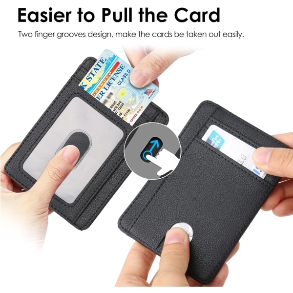 Ohut minimalistinen lompakko, etutaskulompakot, RFID-esto, nahkainen luottokorttipidike miehille, naisille, musta