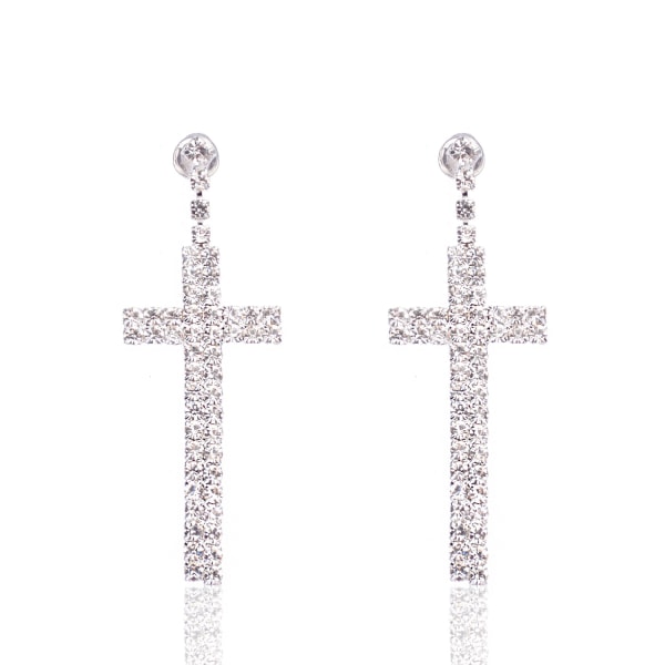 Rhinestone Cross Dangle korvakorut naisten tytöille hopeoitu kristalli kuutio zirkonia roikkuva nappi herkkä kevyt