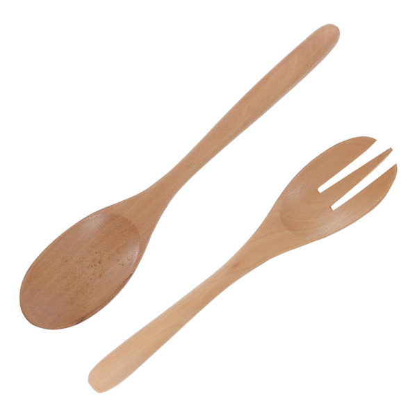 Sølvbestik Skeer Køkkenredskaber Salatskeer Gaffel Træ Salat Salat Tænger Servering Frugt Salat Træfarve 22X6CM Wood color 22X6CM