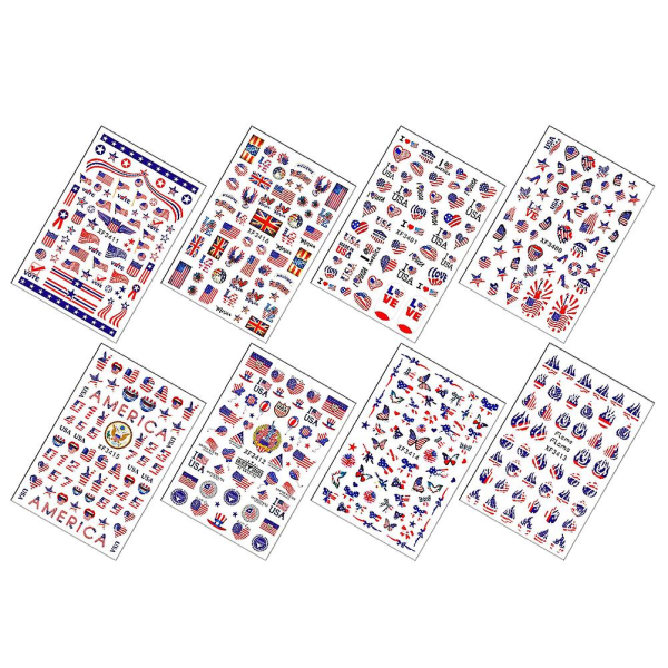 8 ark Independence Day Nail Stickers Självhäftande Nagel Stickers Nageldekaler9X6X0.1cm 9X6X0.1cm