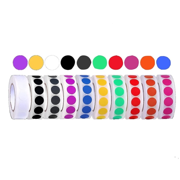 Runde farveprikklistermærker, 10 ruller med forskellige farveprikklistermærker 1/2 tomme kodeetiketterrulle ( 100