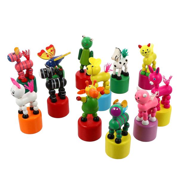 12 kpl Lasten Eläinten Push Up Press -pohja Leikki Heiluva Puinen Nukke Leikki Satunnainen Tyyli Sekalaiset Värit 10X4.2C Assorted Color 10X4.2CM