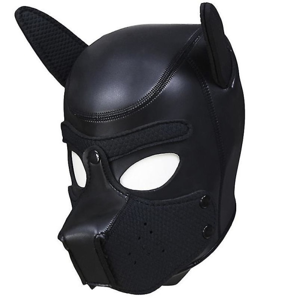 Hund Mask med Öron Mjuk Gummi Djur Hund Masker Hela Huvudet Valp Mask Vuxna Nyhet Svart Färg Black Color