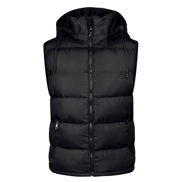 Mænds Vatteret Vest Slim Fit Ærmeløs Jakke Aftagelig Hætte VesteLBlack Black L