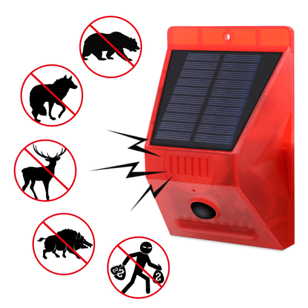 Solar Outdoor Motion Sensor Alarm 129db Loud Siren Lamp Noise Maker 4 Working Modes Strobe Light with Remote,Say Goodbye to The Unwanted Explorers