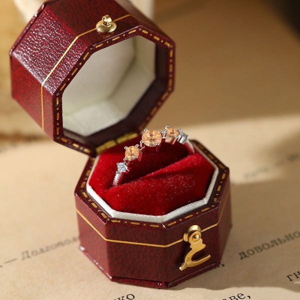 Vintage Ring Box Noble Kihlasormus Box Korut Case Kahdeksankulmainen Ring Bearer Box (Kuusikulmainen, punainen))