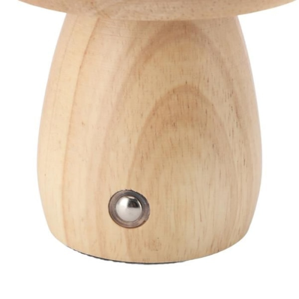 Sänglampa i form av en svamp Liten träsvamplampa, USB-laddare, bordslinne Original träfärg