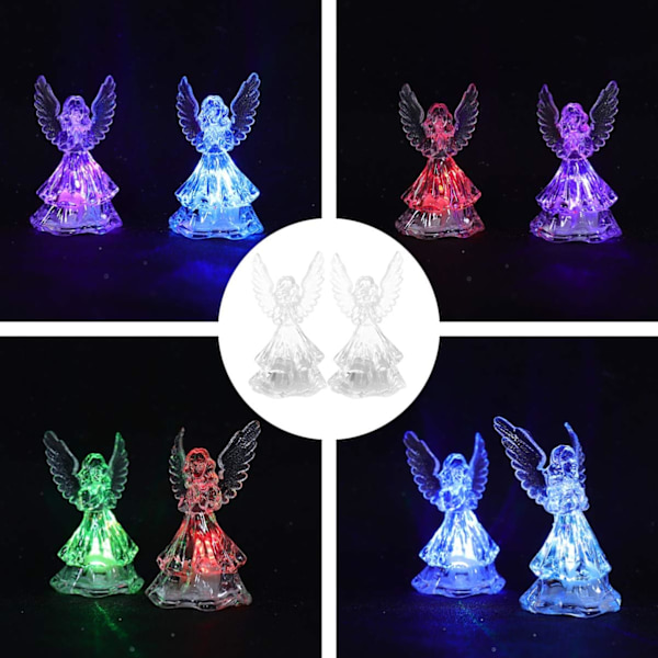 2 stk. Farveskiftende LED Engel Lampe Lys Haveengel Gave Have Dekoration Glimtende 3D Oplyst Engel Figur til Skrivebords Ornament