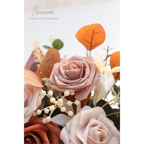 Floroom Kunstige Blomster 25 stk. Realistiske Brændt Orange Ombre Farver Skum Falske Roser med Stilke til DIY Bryllupsbuketter