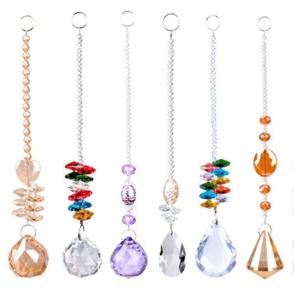 Kristaller Hängen Ljuskrona Kristall Prismor Hängande Ornament Chakra Crystal Rainbow Maker Hängen, paket med 6