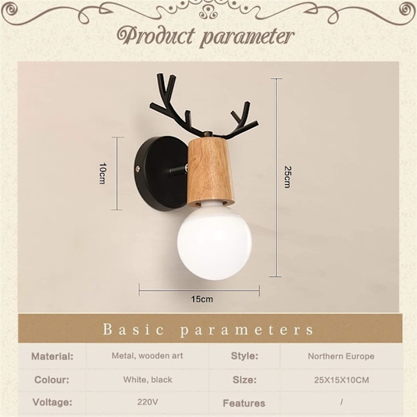E27 Vegglampe Vegglampe Barnedekor Juldekor Hjortehode Lys Lampe For Soverom, Stue, Gang, Trapper