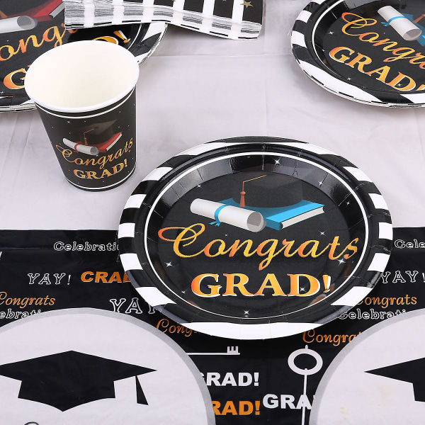Bestik Sæt Festartikler Decor Graduation Supplies Tallerkener Sæt Dessertbord DecorSort23X23CM Black 23X23CM