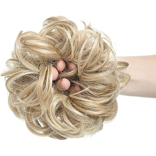Messy Hair Bun Extensions Krøllet bølget hår Scrunchies Til Kvinder Piger Store syntetiske donut-hårstykker Hårchignons (3 stk, kaffe)