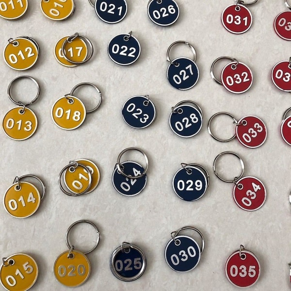 1-50 Nøglering med tal, nummermærker, skab, fitnesscenter, nøgleringe, graveret nummer med nøgleringe, aluminiums nummermærke 1-50 Gul 1-50 Yellow
