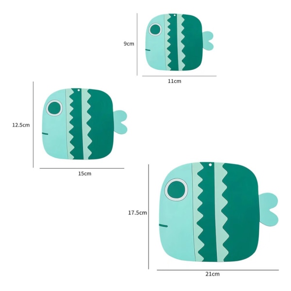 Tjocka PVC-isoleringsplattor halkfria hushållsunderlägg silikon te-underlägg söta tecknade fiskar isoleringsplattor 3 st (blå + rosa + grön, liten)