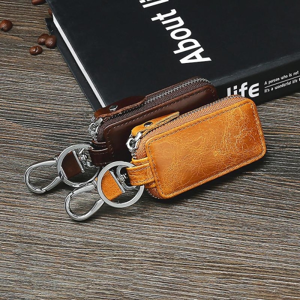 Bilnyckelskydd Universal koläder Bilfjärrnyckelfodral Case Case Case Nyckelring Case Smart case Clip, 1 pack brun
