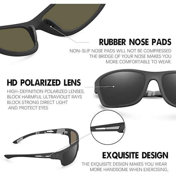 Polariserede Sports Solbriller Til Mænd Kørsel Cykling Fiskeri Solbriller 100% UV Beskyttelse Briller Sorte Linser Black Lens