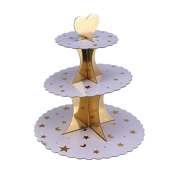 Three Layer Cake Stand Fruit Dessert Display Stand Heart Shaped For Party Store Festival - Star And Moon Pattern (golden)Golden