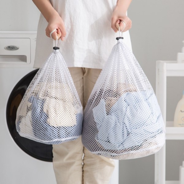 Sæt med 3 store vasketøjsposer, mesh-vasketøjsposer med snoretræk, holdbar vaskepose til sarte tøj, beklædningstøjsvaske-mesh-pose