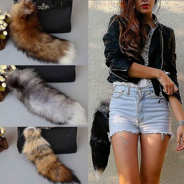 Plys Rævehale Nøglering Furry Animal Tail Nøglering Nøglering 40cm Animal Tail A_ryy