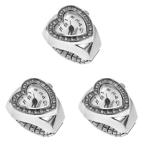 3 stk Elastiske Finger Ring Ur Hjerteformet Kvarts Ur Retro Ur Til Mænd Kvinder 3 stk 2,5X2,5CM 3 pcs 2.5X2.5CM