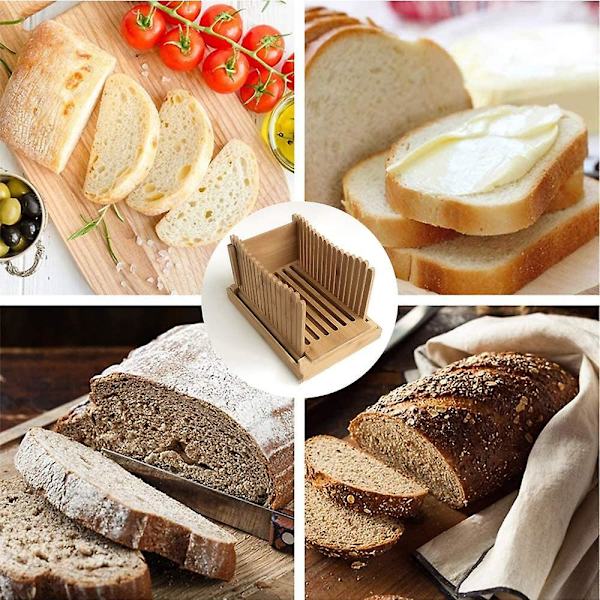 Bambu Leivänleikkuri - Säädettävä, Kompakti, Taittuva, Leikkausohjain Murustelutarjottimen Kanssa, 3 Säädettävää Paksuutta Kotitekoiseen Leivälle, Limppuun, Leivälle, Kakuille