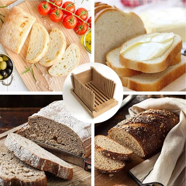 Bambus Brødskjærer - Justerbar, Kompakt, Sammenleggbar, Skjæreguide Med Smulebrett, 3 Justerbare Tykkelser For Hjemmelaget Brød, Brød, Kaker
