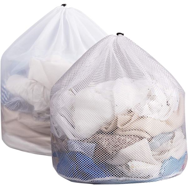Sett med 2 store vaskesekker, 31\" x 24\" Mesh vaskesekker med snor, , Klær vaskesekk for familie, (1 Grov nett + 1 Fin maske)