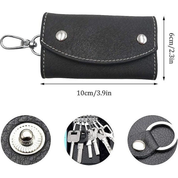 Nyckelfodral i Läder, Nyckelhållare i Läder Unisex Nyckelfodral Plånbok Nyckelring Svart 1 st)