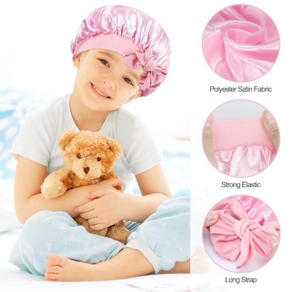 2-pack satinsovmössor för barn, mjuk satinsovmössa, justerbar sovmössa för barn, rosa + lila