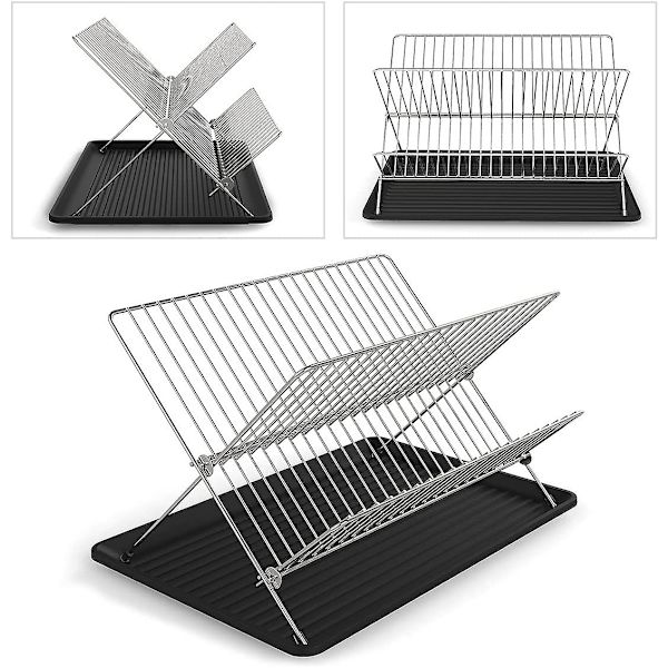 Foldbar 304 Rustfritt Stål Inox Oppvaskstativ Med Koppbrett Og Dryppbrett For Rask Avrenning