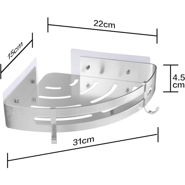 2 Pakk Badhjørnehylle Adhesive Dusjhylle Veggmontert Badhyller Dusj med Henger Oppbevaringsstativ Dusj Sølv