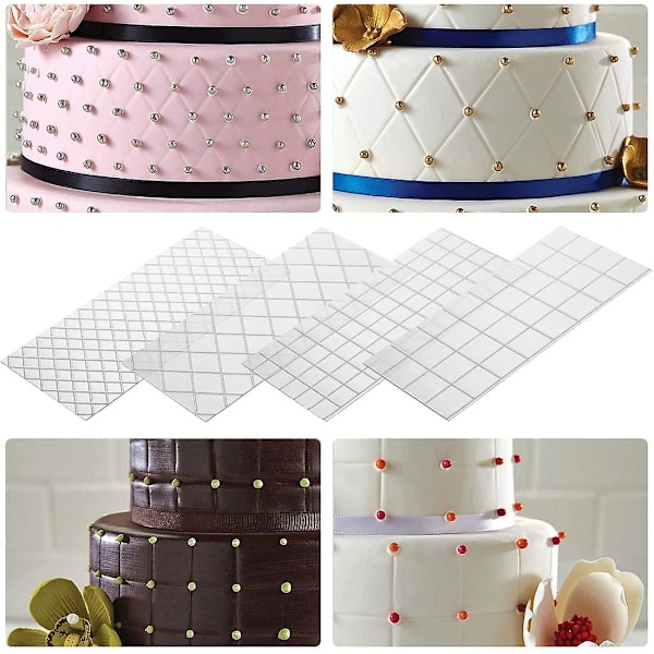 Transparent Fondant-tryckmatta för tårta, Dekorationsverktyg för tårta, Kvadratisk Diamantnätkant Ranka Spets Texturerad Präglad Matta för Tårta 8 st 8pcs