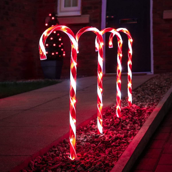 Festliga ljus - Set med 4 - Lys upp Candy Cane dekorationer - Eldriven