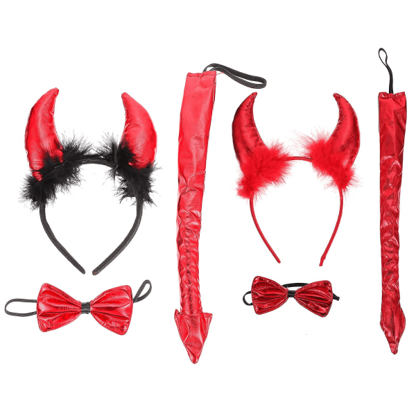 2 Sets Red Headband Halloween Cosplay Devil Set Halloween Prop Devil Headband Halloween Devil Set Halloween Party Devil SetRed22X16X3CM