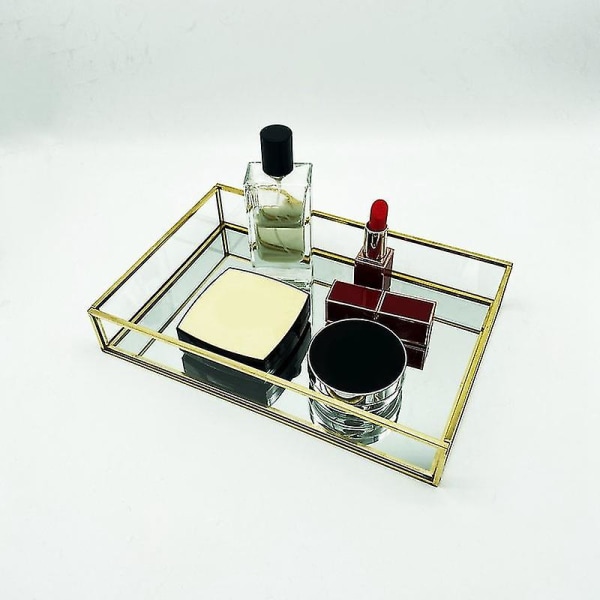 Nordisk Retro Förvaringslåda Guld Rektangulär Glas Makeup Organizerbricka