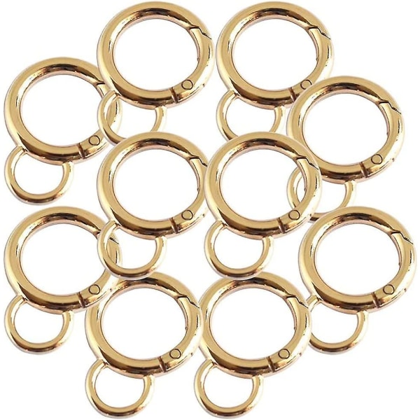 Innvendig diameter runde låsekroker med fjær med fast øyehull Sinklegeringsport O-ring Karabinkrok Nøkkelring Gjør-det-selv-tilbehør lys (10 stk, gull)