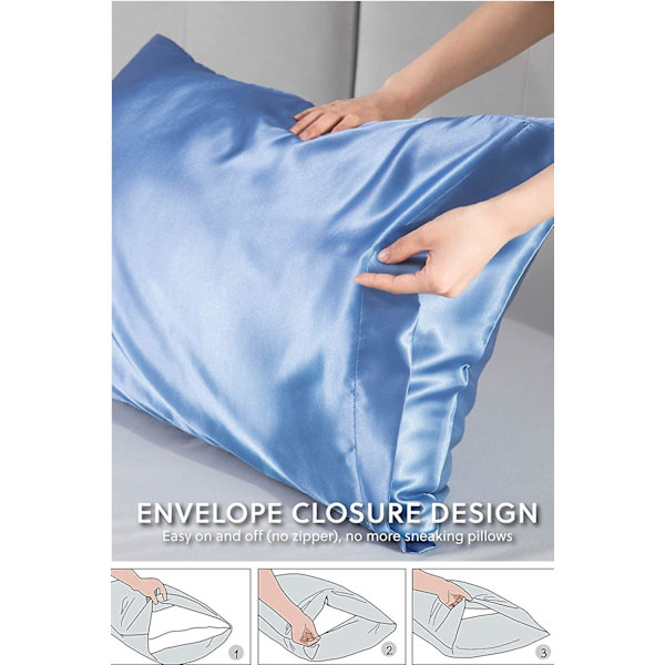 Satin Kuddeöverdrag för Hår och Hud, 2-pack - Standardstorlek Kuddeöverdrag - Satin Kuddeöverdrag med Kuvertstängning Ljusblå 20 x 29 Airy Blue 20  x 29