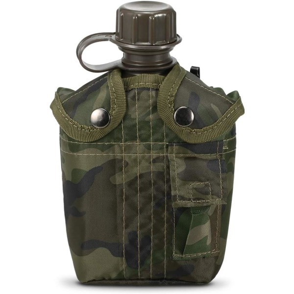 Kantine - Utendørs Militær Kantineflaske 1L Camping Vandring Ryggsekktur Survival Vannflaske Vannkoker med lokk