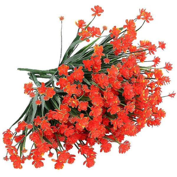 8 bundter udendørs kunstige falske blomster buske UV-resistente planter, kunstige plastikgrønt (lilla) Orange rød Orange Red